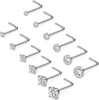 20G 1.5mm 2mm 2.5mm 3mm 3.5mm 4mm Nose Rings, 4 - 12Pcs Clear Diamond CZ Nose Studs Nose Piercings Jewellery - Studs - British D'sire