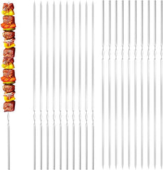 20Pcs Stainless Steel Barbecue Skewers Sticks,12" Long Flat Kabob Skewers for Grilling Sturdy Metal Skewers Shish Kebab Skewers, BBQ Sticks for Meat Shrimp Chicken Vegetable Kebab Fork - British D'sire