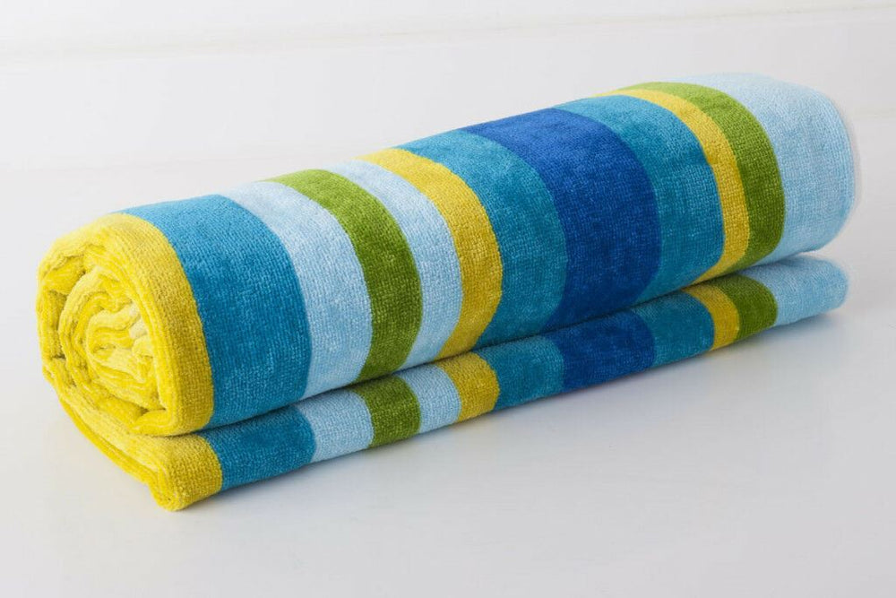 Luxury Soft Beach Towel Pool Towel 100% Cotton Velour Striped Chlorine Resistant