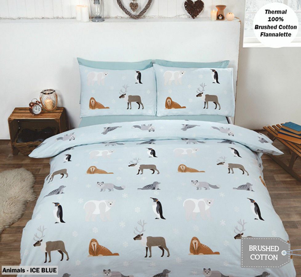 100% Brushed Cotton Flannelette Reversible Duvet Quilt Cover Bedding 30 Designs