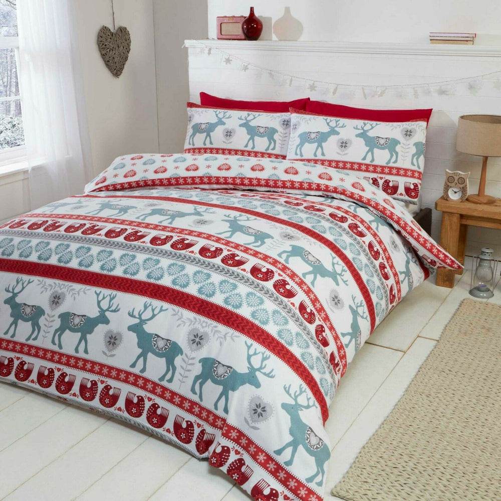 100% Brushed Cotton Flannelette Reversible Duvet Quilt Cover Bedding 30 Designs