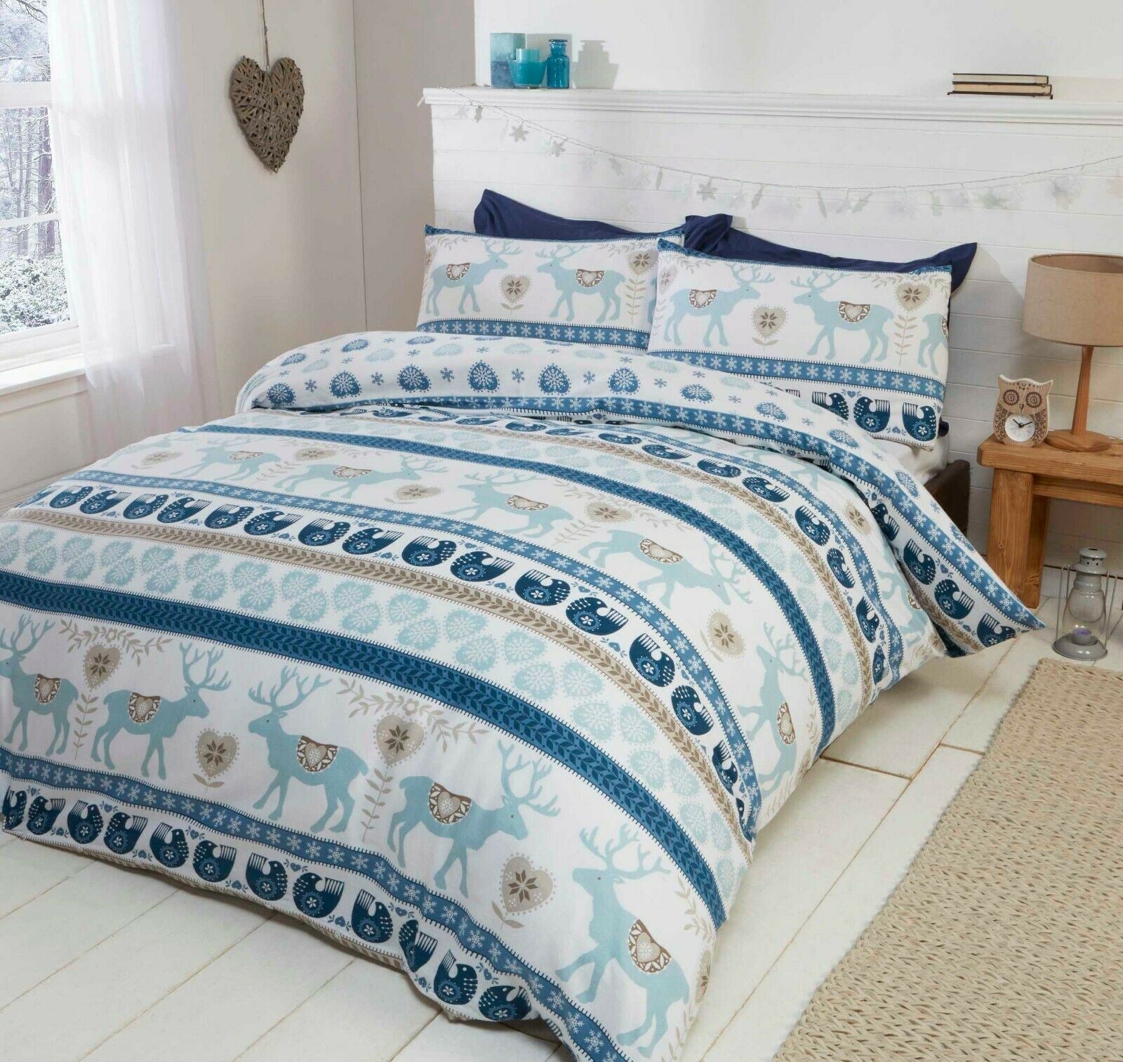 100% Brushed Cotton Flannelette Reversible Duvet Quilt Cover Bedding 30 Designs - British D'sire