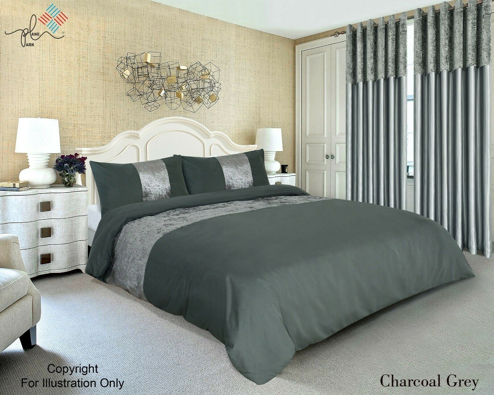 Luxury Crushed Velvet Panel Duvet Cover with Pillow Case Bedding Set
