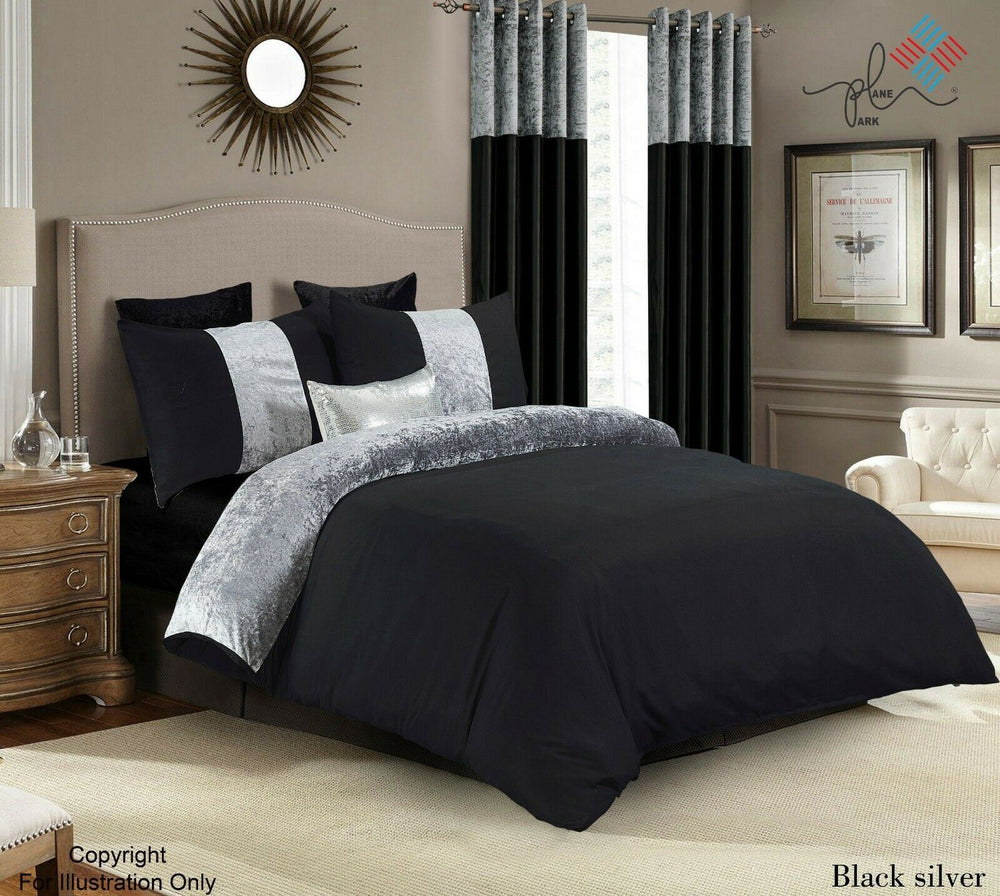 Luxury Crushed Velvet Panel Duvet Cover with Pillow Case Bedding Set