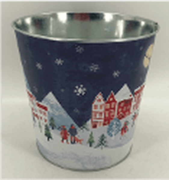23cm Large Blue Christmas Village Scene Pot Secondary image