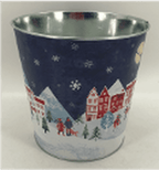 23cm Large Blue Christmas Village Scene Pot - Christmas Decor - British D'sire
