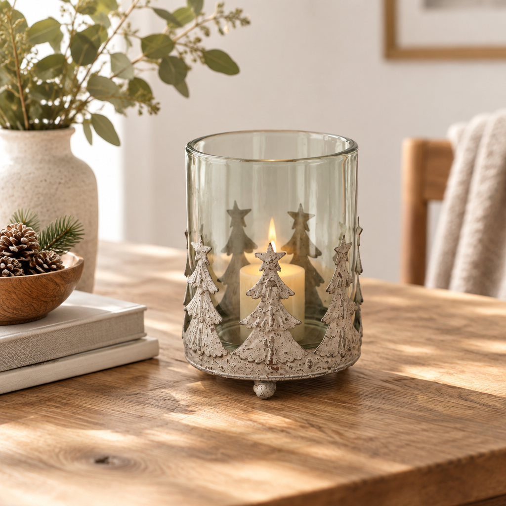 Large Rustic Glass Candle Holder