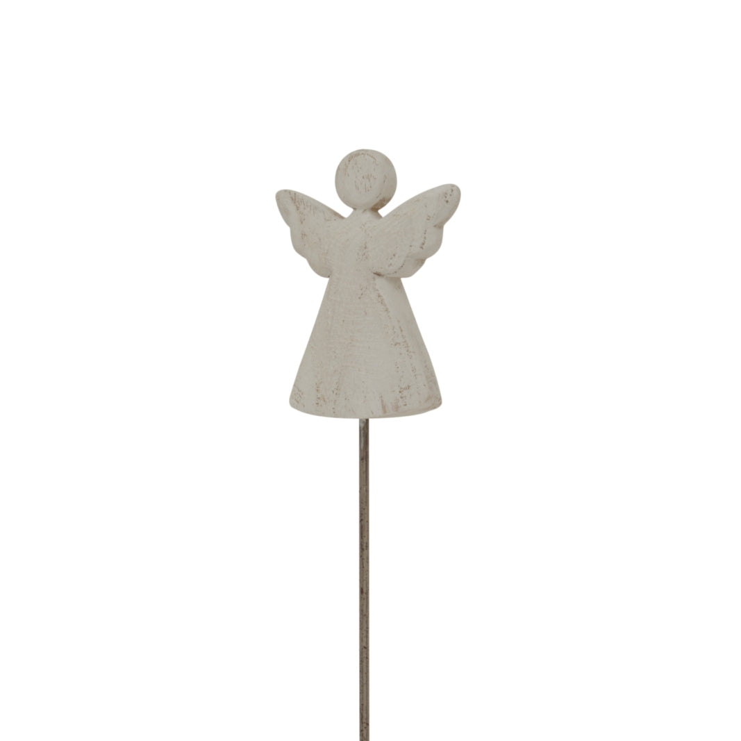 Whitewashed Rustic Angel On Stand