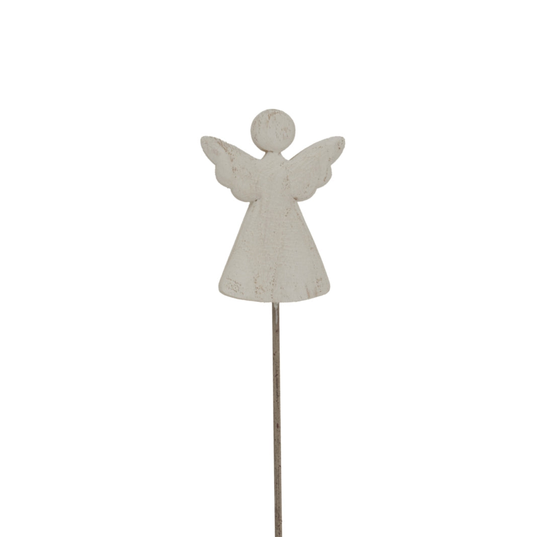 Whitewashed Rustic Angel On Stand