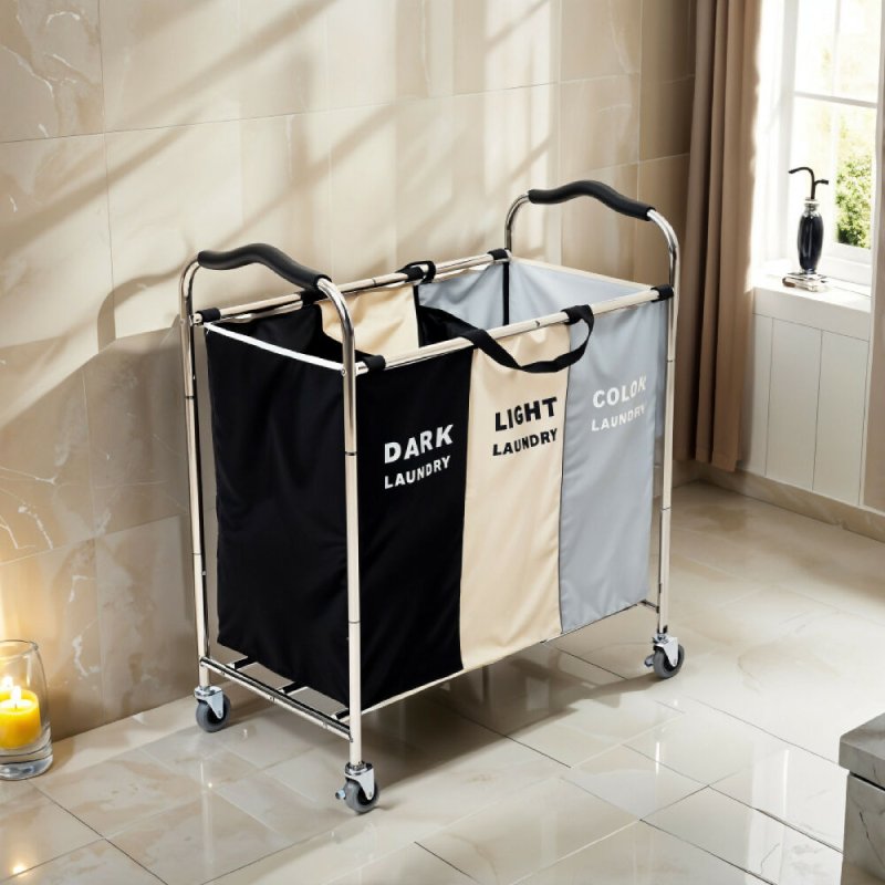 240L 3 - Section Laundry Basket with Wheels - Laundry Basket - British D'sire