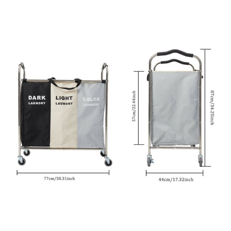 240L 3 - Section Laundry Basket with Wheels - Laundry Basket - British D'sire