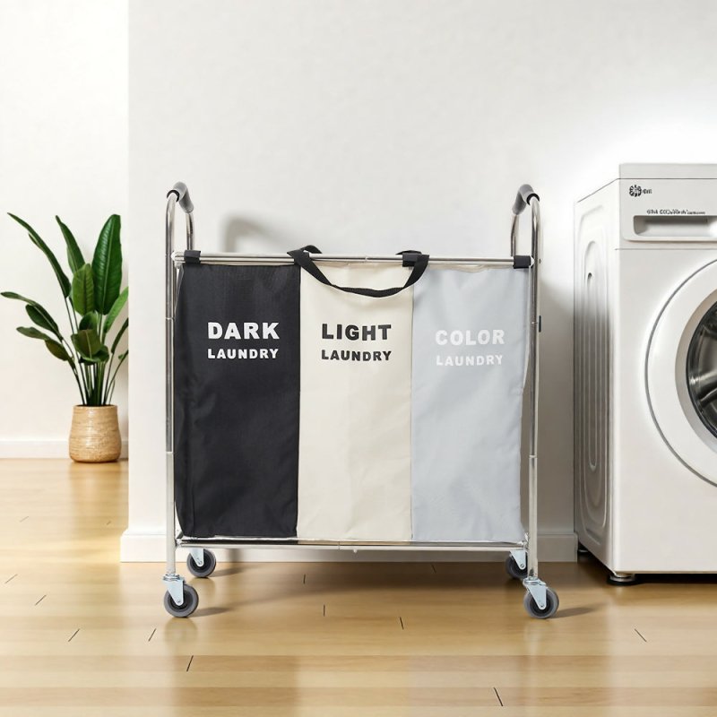 240L 3-Section Laundry Basket with Wheels Secondary image