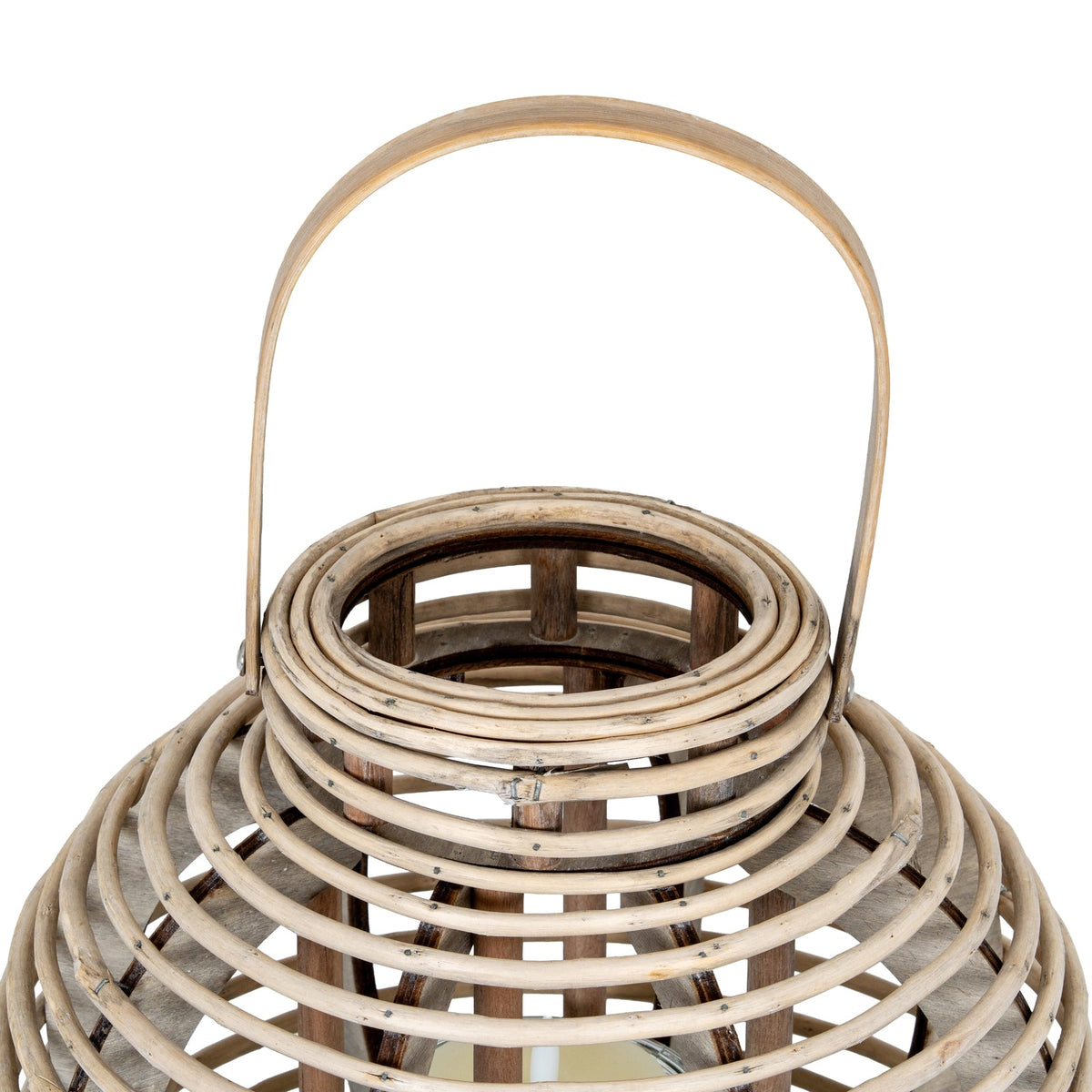 Large Round Willow Lantern With Glass Holder