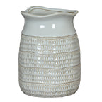 Tava Cylinder Hewn Vase - Antique White Stoneware Decorative Vase