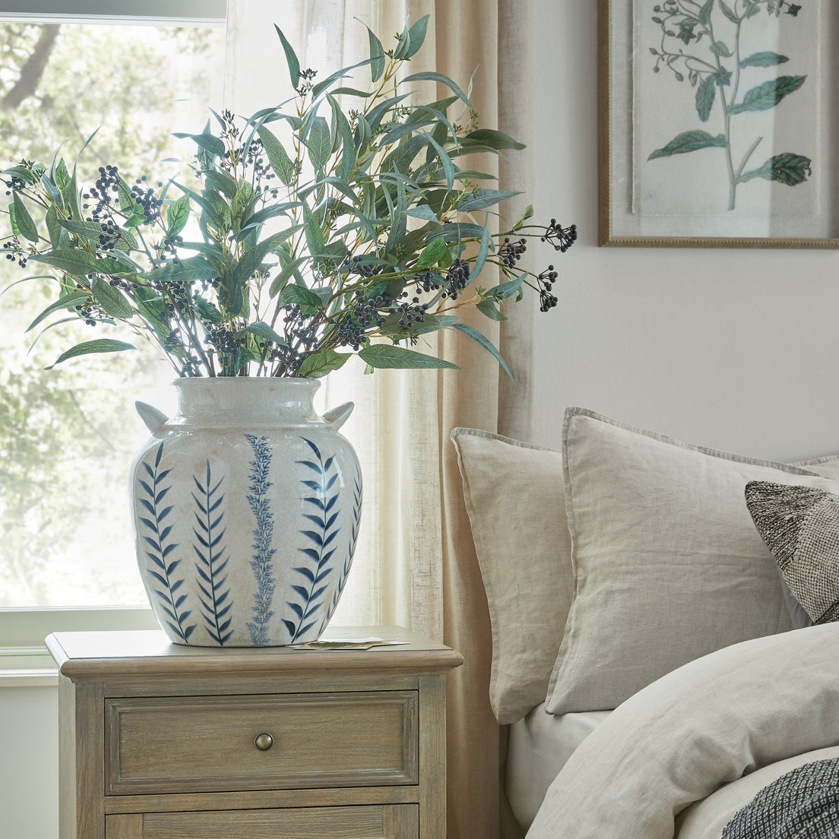 Blue Flora Amphora Vase - Blue Ceramic Decorative Vase