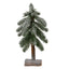Small Snowy Pine Tree On Wooden Stand