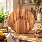 Large Round Acacia Serving Board With Handle