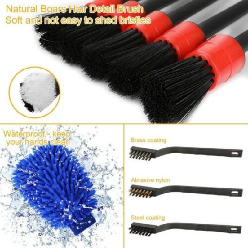 26PCS Car Cleaning Kit Auto Interior Exterior Detailing Brush Set w/Gloves Towel - British D'sire
