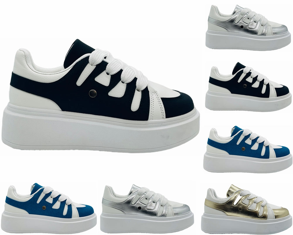 Women's Platform Colourblock Lace Up Trainers Main image