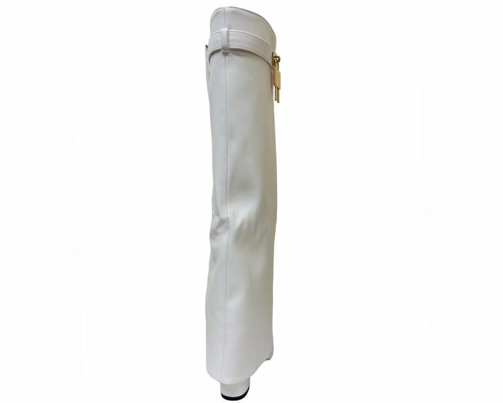 Faux Leather Kneel High Fold Over Block Heel Boots