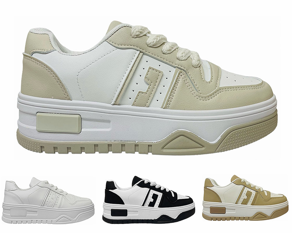 Women's Faux Leather Chunky Sole Lace Up Trainers Main image