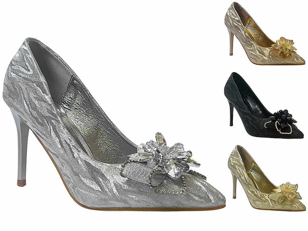 Women's High Heel Diamante Court Shoes Main image