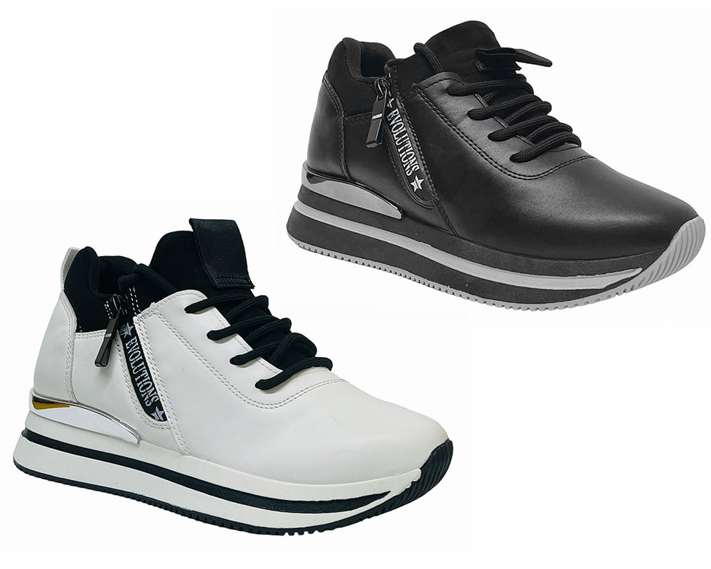 Women's Faux Leather Retro Lace Up Trainers Main image