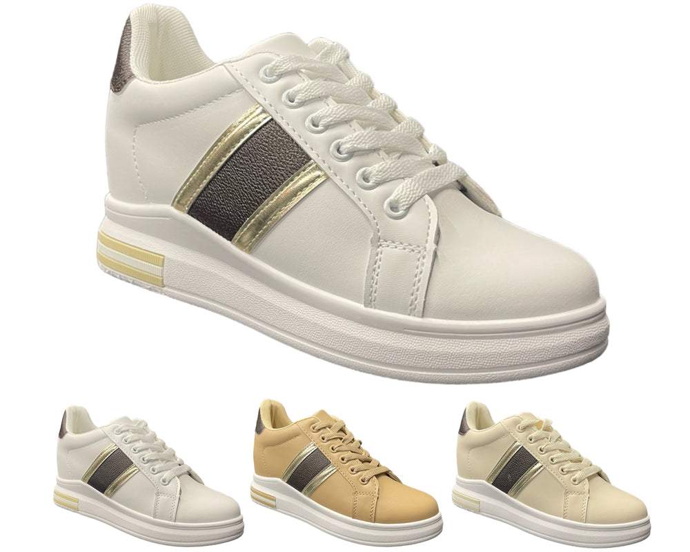 Women's Faux Leather Casual Lace Up Trainers Main image