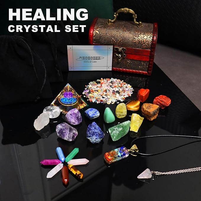 Vista – 29 Pcs Healing Crystal Set – 7 Raw Chakra Stones, Tumbled Gemstones, Crystal Necklace & Pyramid – Natural Stones for Meditation, Energy Healing, and Spiritual Growth. Secondary image