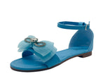 Ankle Strap Flat Rhinestone Mesh Bow Sandals