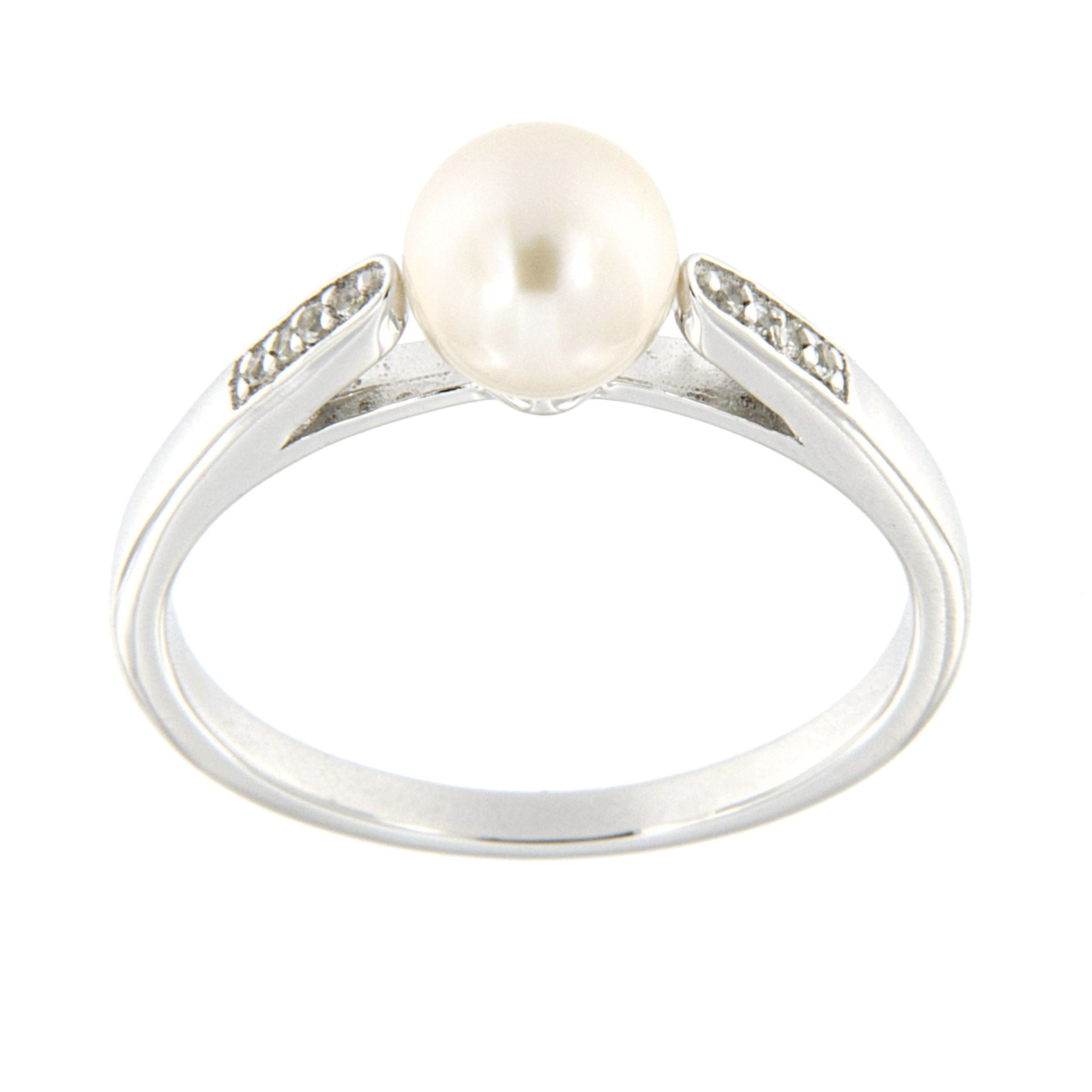 Pearlz Ocean White Freshwater Pearl and White Topaz Ring Main image