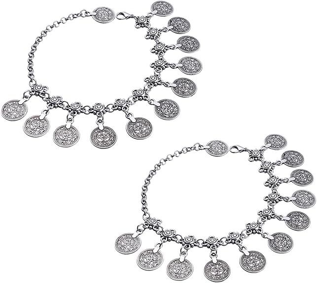 2PCS Women Beach Anklet Tribal Ethnic Coin Tassel Gypsy Anklets Chain Adjustable Boho Anklets Foot Chain Jewellery - Body Jewellery - British D'sire Main image