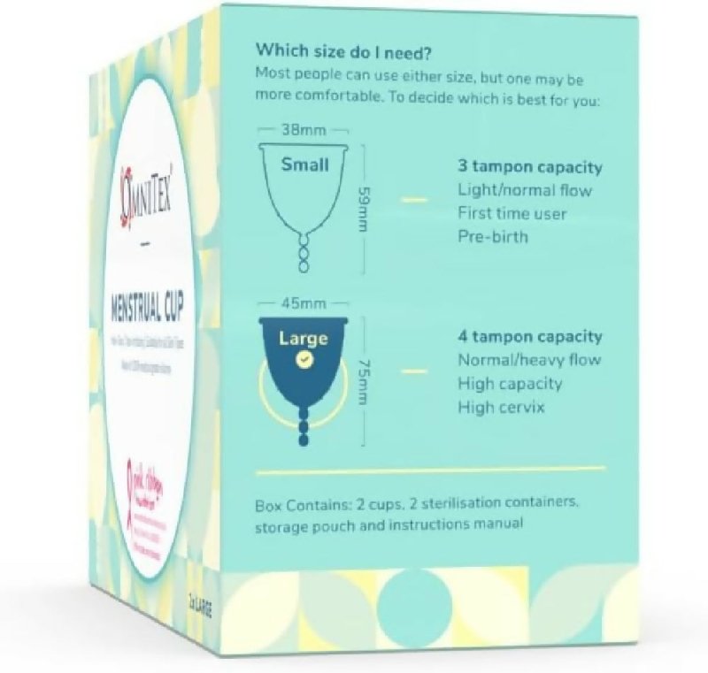 2pk Omnitex Menstrual Cups | 100% Pure Medical Grade Silicone | Safe Eco-Friendly Tampon & Pad Alternative | Non-Toxic ISO10993 Tested | BPA & Latex-Free, Pack of 2X Large Cups Secondary image