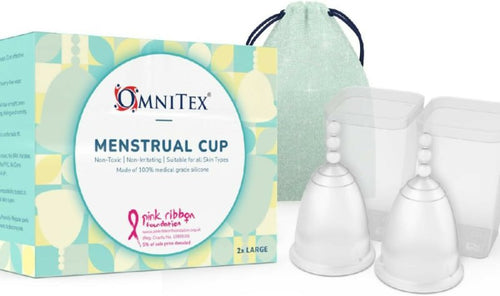 2pk Omnitex Menstrual Cups | 100% Pure Medical Grade Silicone | Safe Eco-Friendly Tampon & Pad Alternative | Non-Toxic ISO10993 Tested | BPA & Latex-Free, Pack of 2X Large Cups