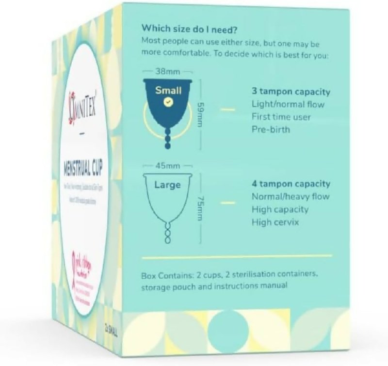 2pk Omnitex Menstrual Cups | 100% Pure Medical Grade Silicone | Safe Eco-Friendly Tampon & Pad Alternative | Non-Toxic ISO10993 Tested | BPA & Latex-Free, Pack of 2X Small Cups Secondary image