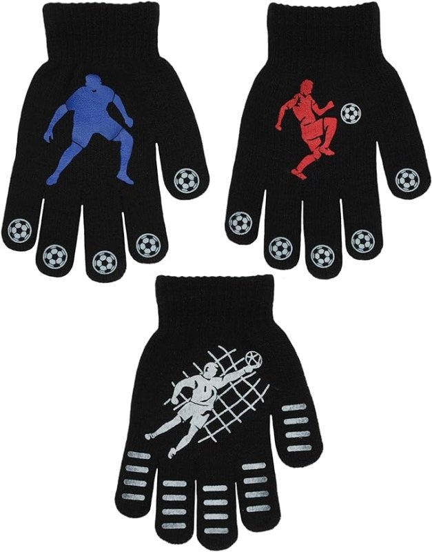 3 Pairs Boys Gripper Magic Gloves Football Designs - British D'sire Main image