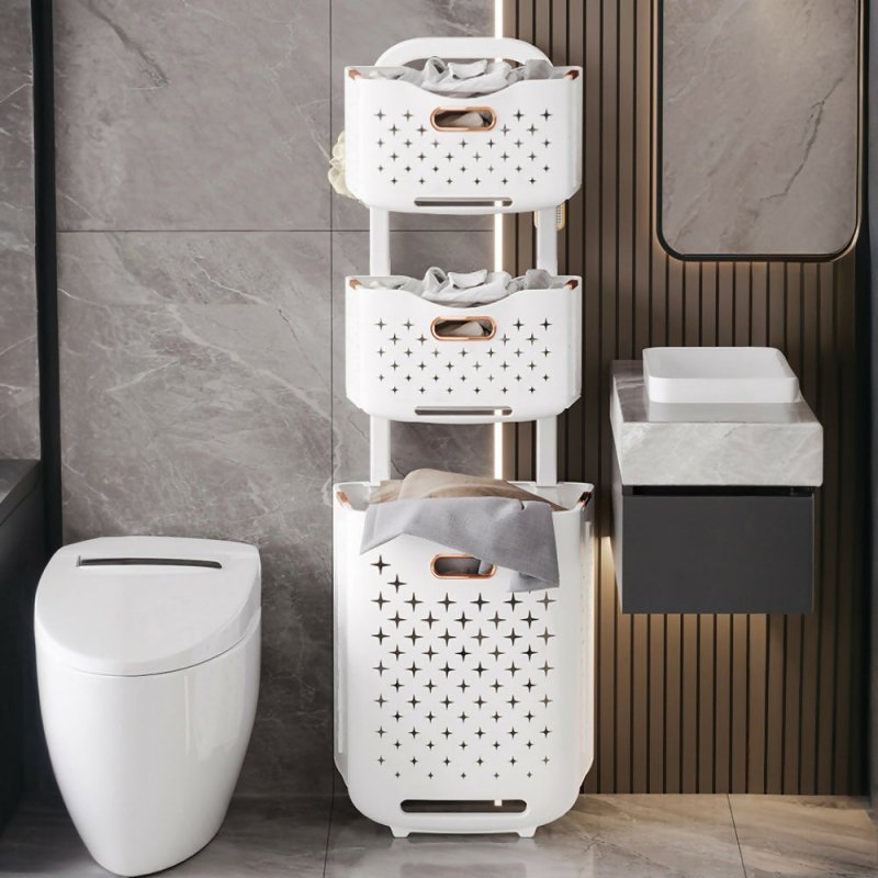 3 - Tier Foldable Laundry Baskets with Casters - Laundry Basket - British D'sire