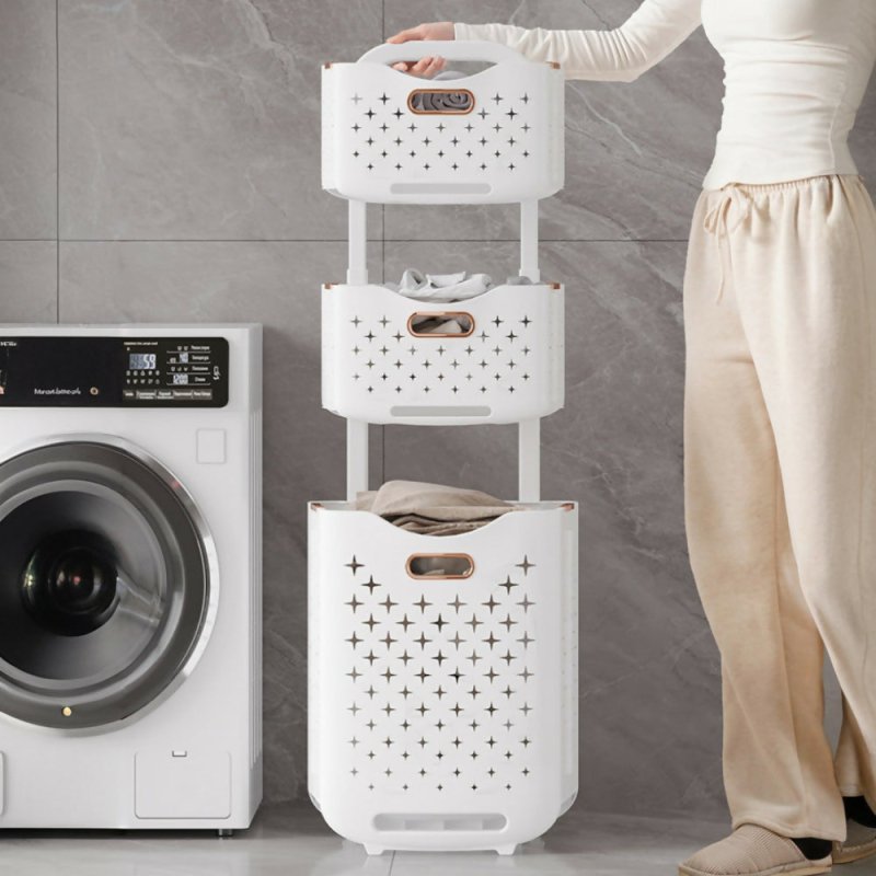 3 - Tier Foldable Laundry Baskets with Casters - Laundry Basket - British D'sire Main image