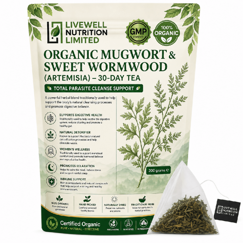 30 Days Organic Wormwood Artemisia Leafy Tea Premium Quality Parasite Cleansing, Gut Health & Tummy Happy - Organic Tea - British D'sire Main image