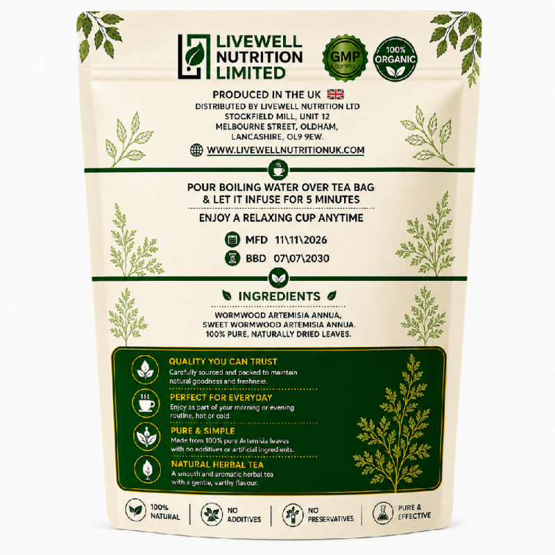 30 Days Organic Wormwood Artemisia Leafy Tea Premium Quality Parasite Cleansing, Gut Health & Tummy Happy