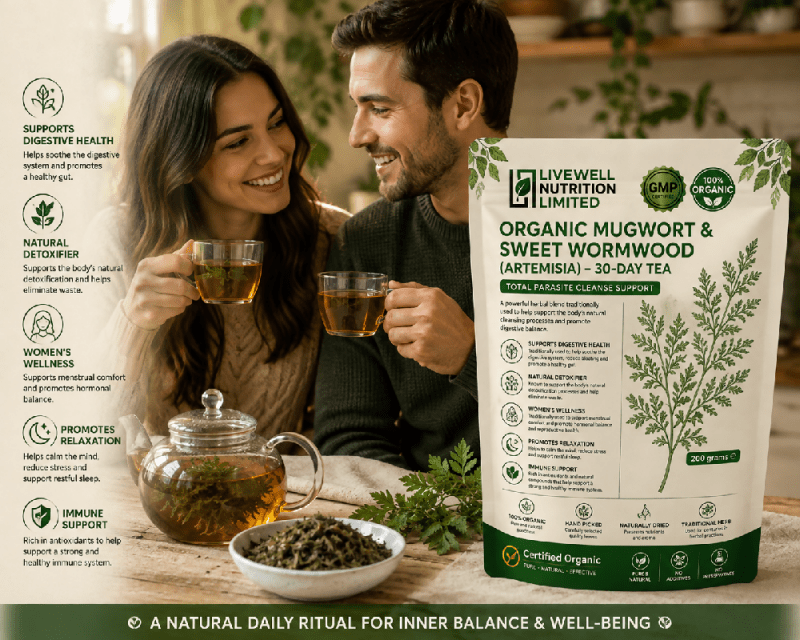 30 Days Organic Wormwood Artemisia Leafy Tea Premium Quality Parasite Cleansing, Gut Health & Tummy Happy - Organic Tea - British D'sire