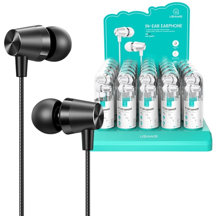 30 PCS USAMS EP - 42 3.5mm Plating Metal In - ear Wired Earphone, Length: 1.2m, Test Tube Packaging(Black) - British D'sire Main image
