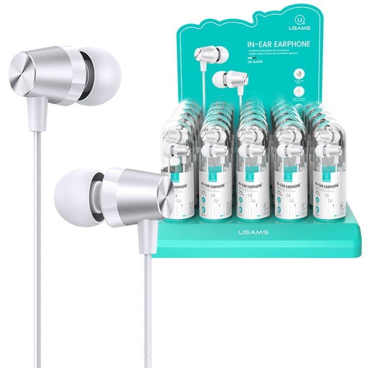 30 PCS USAMS EP - 42 3.5mm Plating Metal In - ear Wired Earphone, Length: 1.2m, Test Tube Packaging(White) - British D'sire