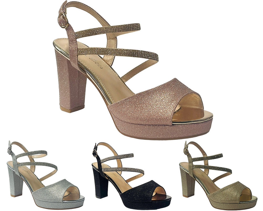 Women's Glitter Diamante Block Heel Platform Shoes Main image