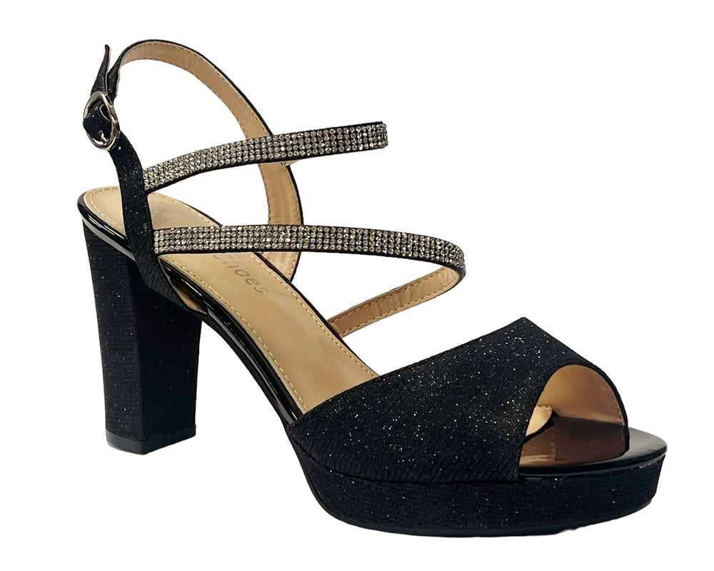 Women's Glitter Diamante Block Heel Platform Shoes Secondary image