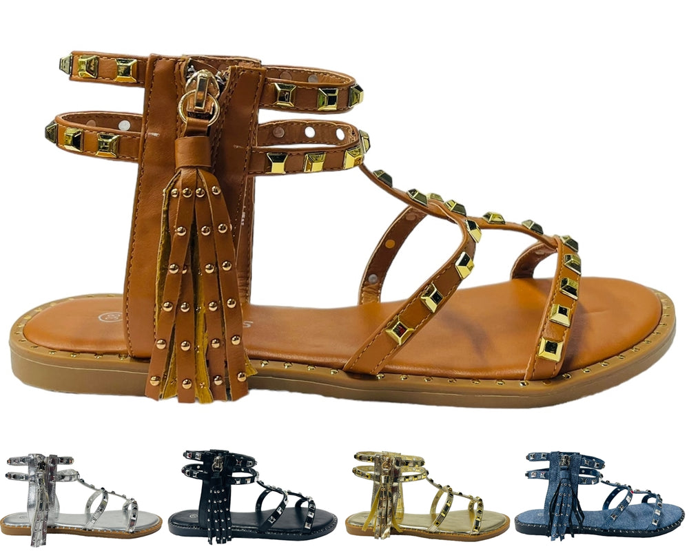 Women's Flat Studded Gladiator Zip Sandals Main image