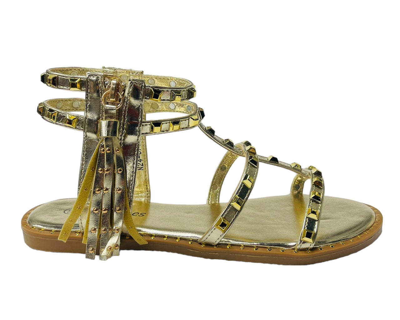 Women's Flat Studded Gladiator Zip Sandals