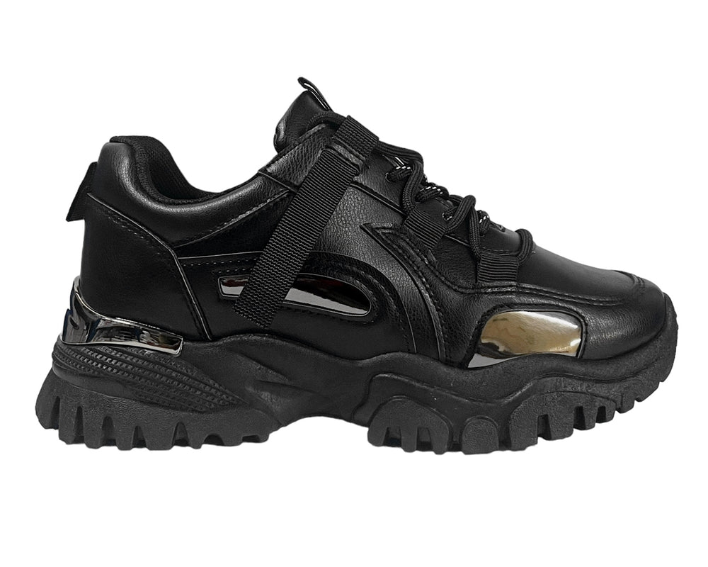 Women's Faux Leather Casual Lace Up Trainers Secondary image