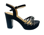 Women's Block Heel Platform Diamante Glitter Shoes