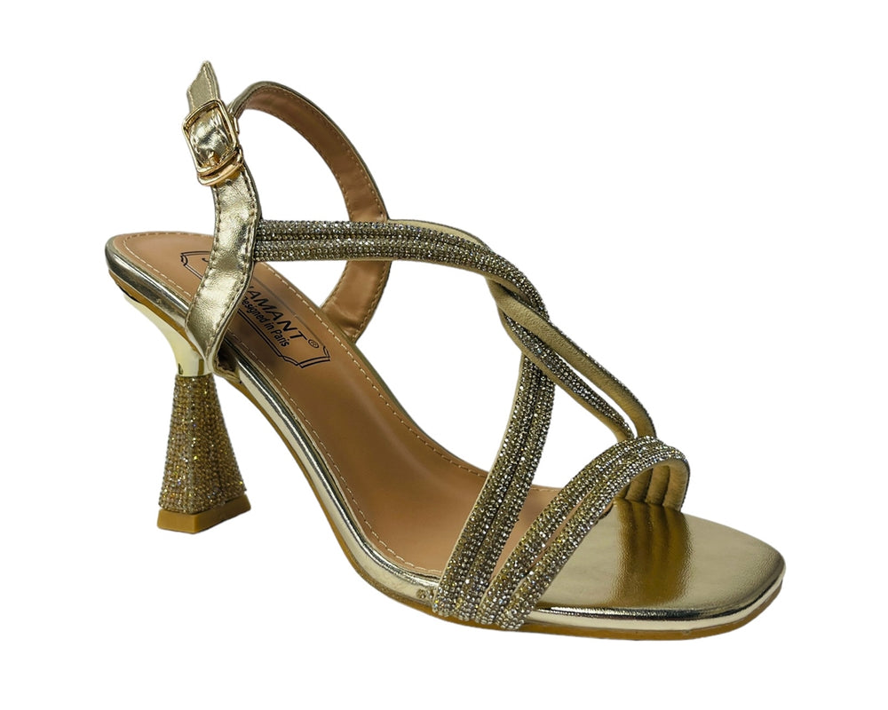 Women's Crossover Diamante Strappy Spool Heel Shoes Main image